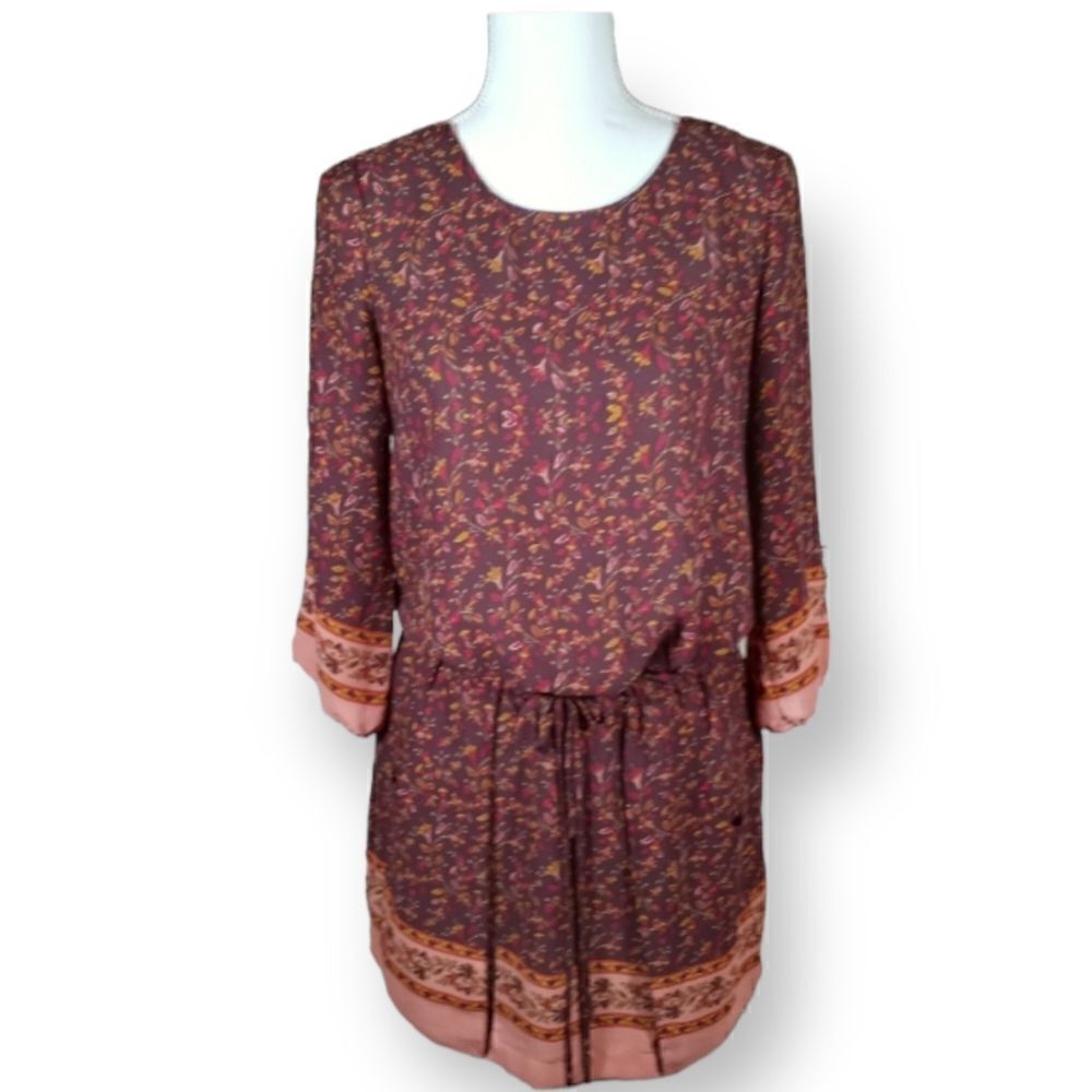 FOREVER 21 BROWN/MAUVE FLORAL DRESS XS EUC